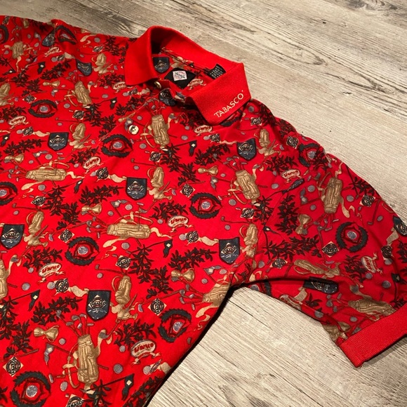 Vintage Tabasco Shirt Mens Medium Red Polo Button Short Sleeve Mesh/Pique Golf - Picture 2 of 4